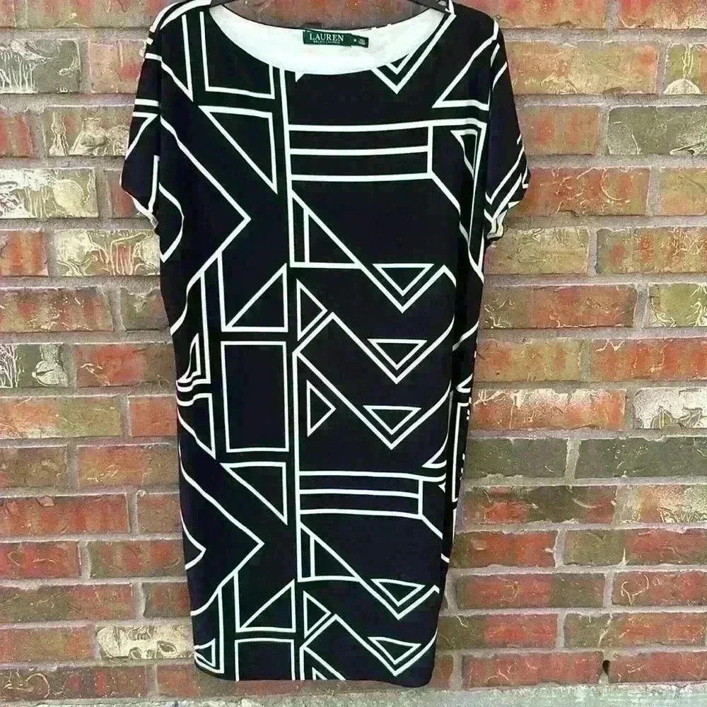 Lauren Ralph Lauren Black White Geometrical Dress Women’s Medium